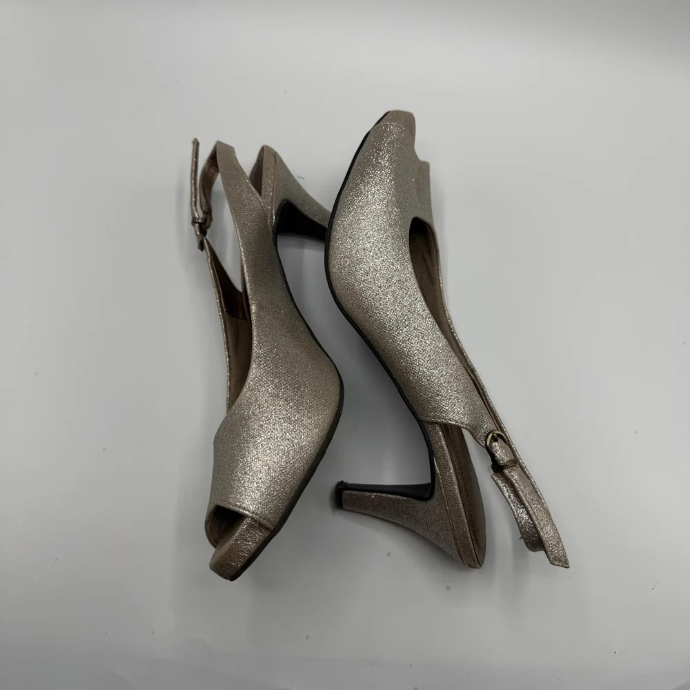 Life Stride Women's Metallic Open-Toe Slingback Heels - Champagne Gold